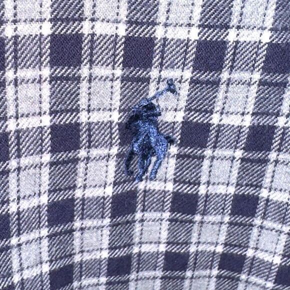 Navy Polo Ralph Lauren Mcteel Flannel Button Down Shirt Size L - Picture 3 of 7